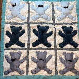 Vintage 3D Blue and White Childs Teddy Bear Quilt Cottagecore 40X39